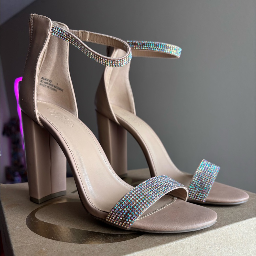 Charlotte Russe Beige Heels with Multicolor Rhinestones